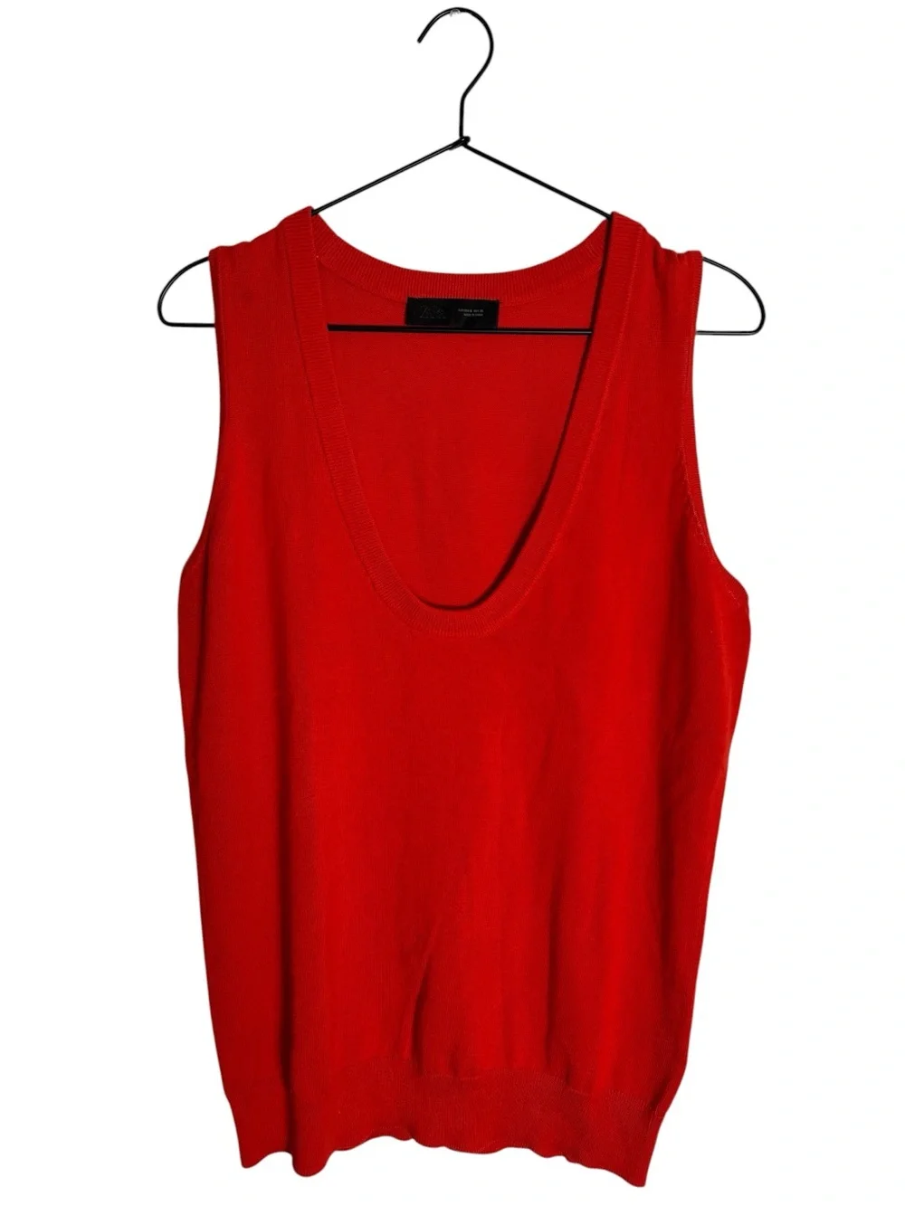 Zara Red Sleeveless Knit Top Deep Scoop V-Neck Sweater Vest Tank